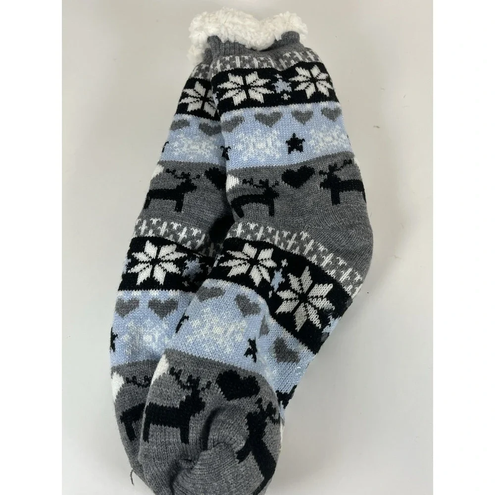 Women's Cozy Knit Sweater Socks‎ Grey Light Blue Size 4–11 NEW